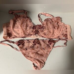 Embroidered Lace Lingerie Set - Pink